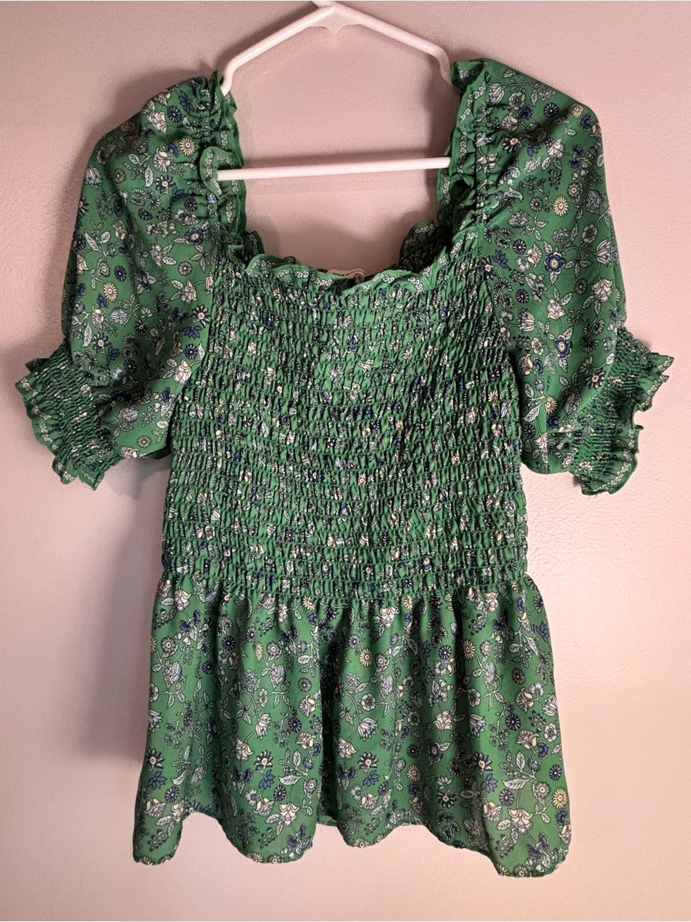 Max Studio Green Floral Smocked Peplum Blouse